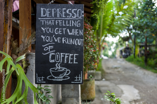 Depresso coffee sign in Ubud, Bali.