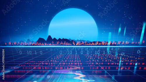 Fototapeta Naklejka Na Ścianę i Meble -  Retro futuristic background 1980s style 3d illustration.