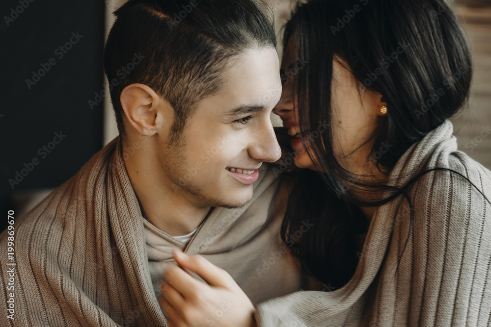 Cose up portrait of a sweet couple smilling. Cose up portrait of a sweet couple smilling.