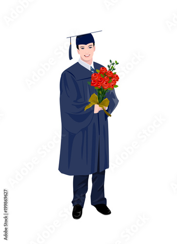 Portrait of man wearing graduate dress