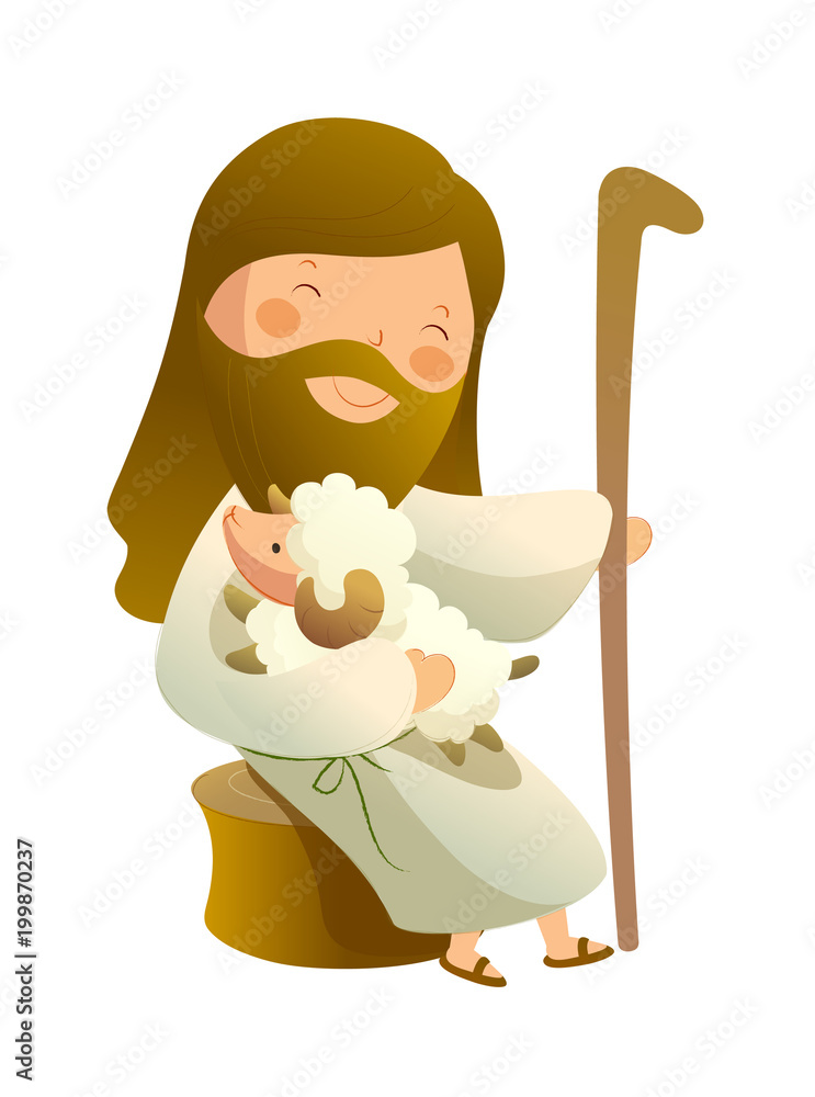 Side view of Jesus Christ sitting with sheep Stock Vector | Adobe Stock