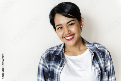 Canvas Print Portrait of cheerful Asian woman