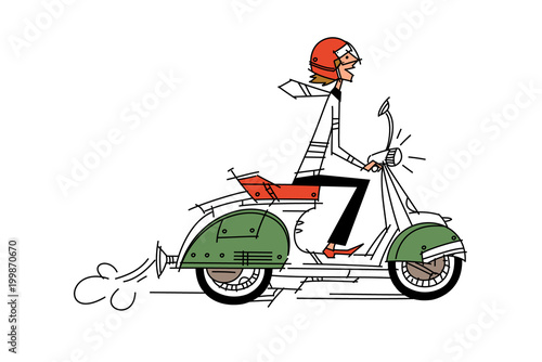 Side view of man sitting in scooter