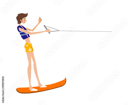 Side view of man standing on rafting board