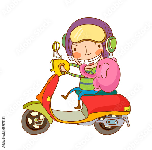 Side view of boy sitting on scooter