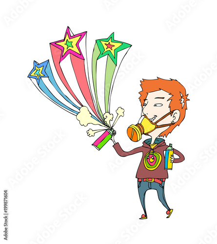 Close-up of boy holding spray