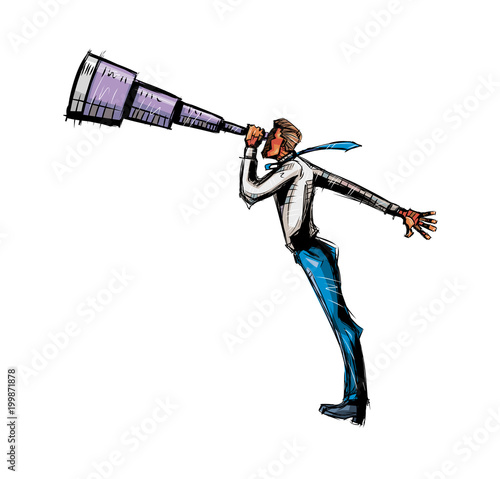 Side view of man holding telescope