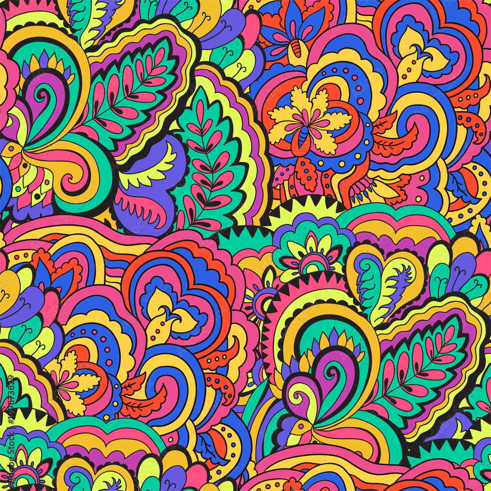Abstract colorful seamless psychedelic pattern. Vector illustration