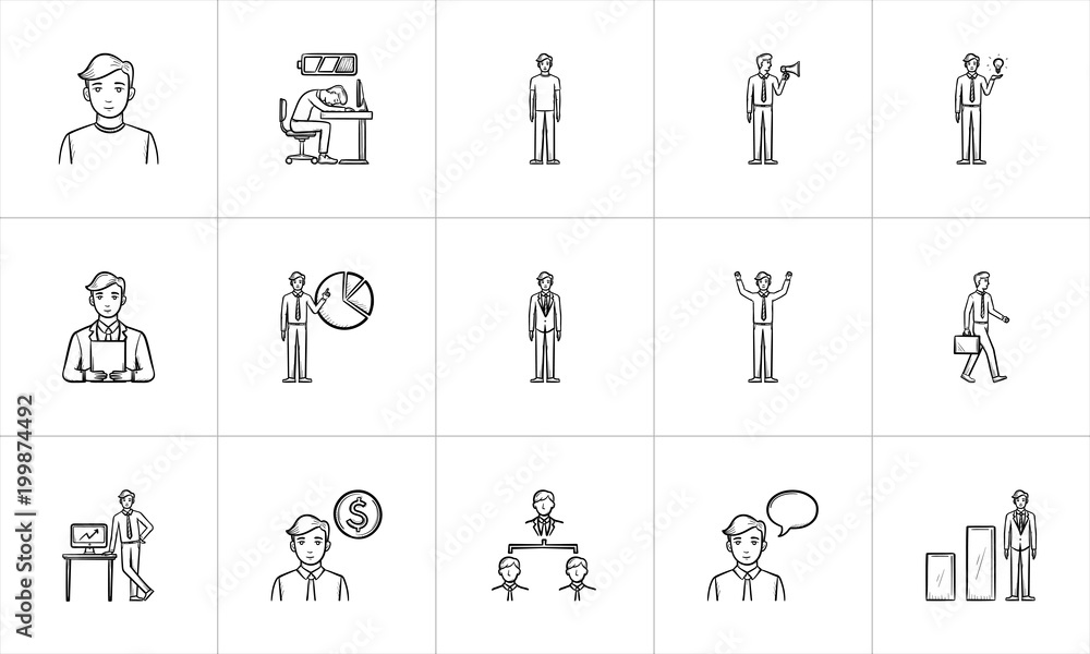 Business sketch icon set for web, mobile and infographics. Hand drawn Business vector icon set isolated on white background. Business sketch icon set for web, mobile and infographics. Hand drawn Business vector icon set isolated on white background.