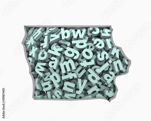 Iowa IA Letters Map Education Reading Writing Schools 3d Illustration photo