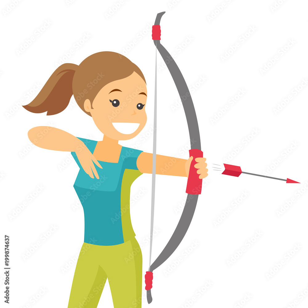 Young caucasian white archer holding bow and arrow during archery  competition. Sportswoman aiming with bow and arrow to the target. Archery  sport concept. Vector cartoon illustration. Square layout. Stock Vector |  Adobe