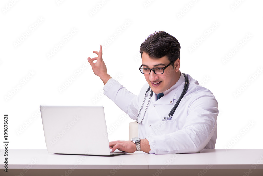 Doctor in telemediine mhealth concept on white Doctor in telemediine mhealth concept on white