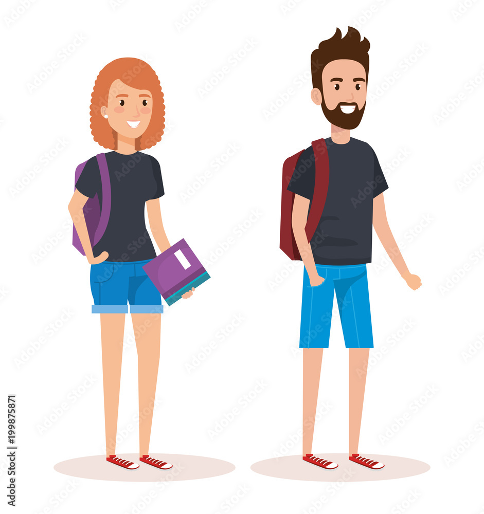 students couple with books vector illustration design