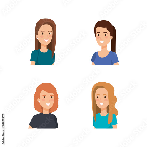 young women avatars characters vector illustration design