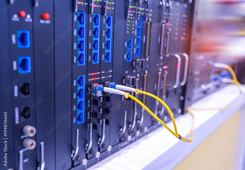 Fiber optic cable connected to card interface of networking switch Fiber optic cable connected to card interface of networking switch