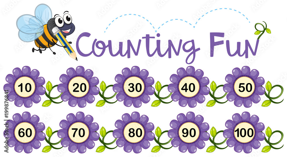 Fototapeta premium Math poster for counting with bee