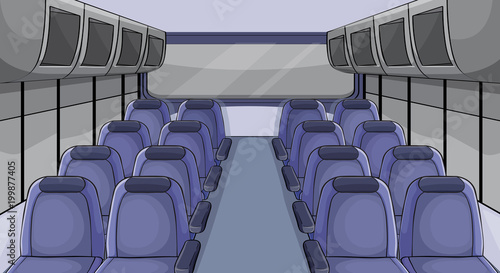 Scene in airplane with blue seats