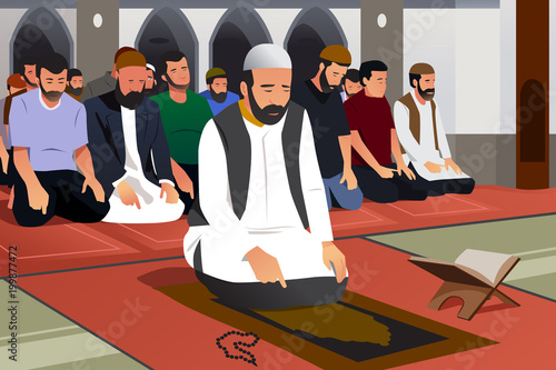 Muslims Praying in a Mosque Illustration