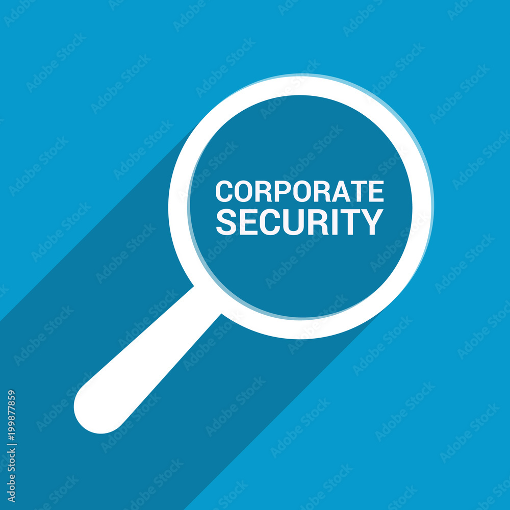 Protection Concept: Magnifying Optical Glass With Words Corporate Security Protection Concept: Magnifying Optical Glass With Words Corporate Security