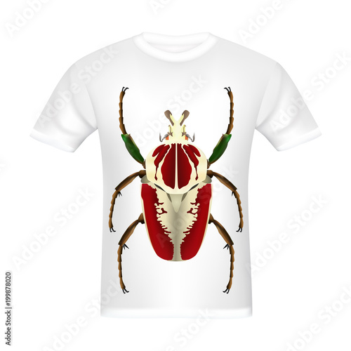 White t-shirt with design Goliathus regius beetle