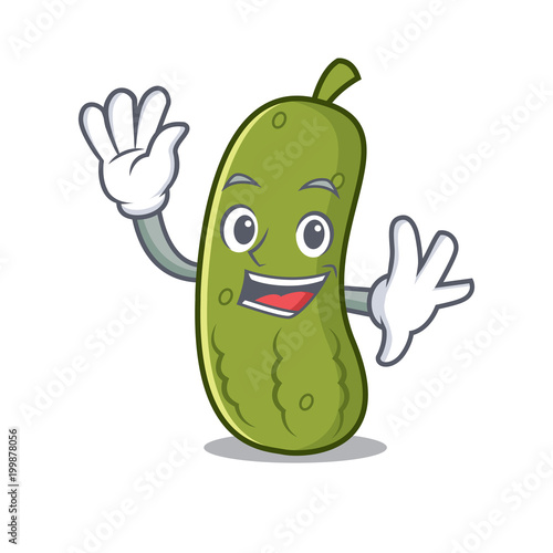 Waving pickle character cartoon style