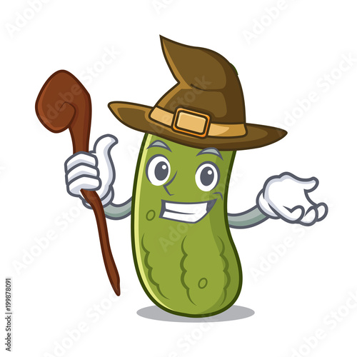 Witch pickle mascot cartoon style