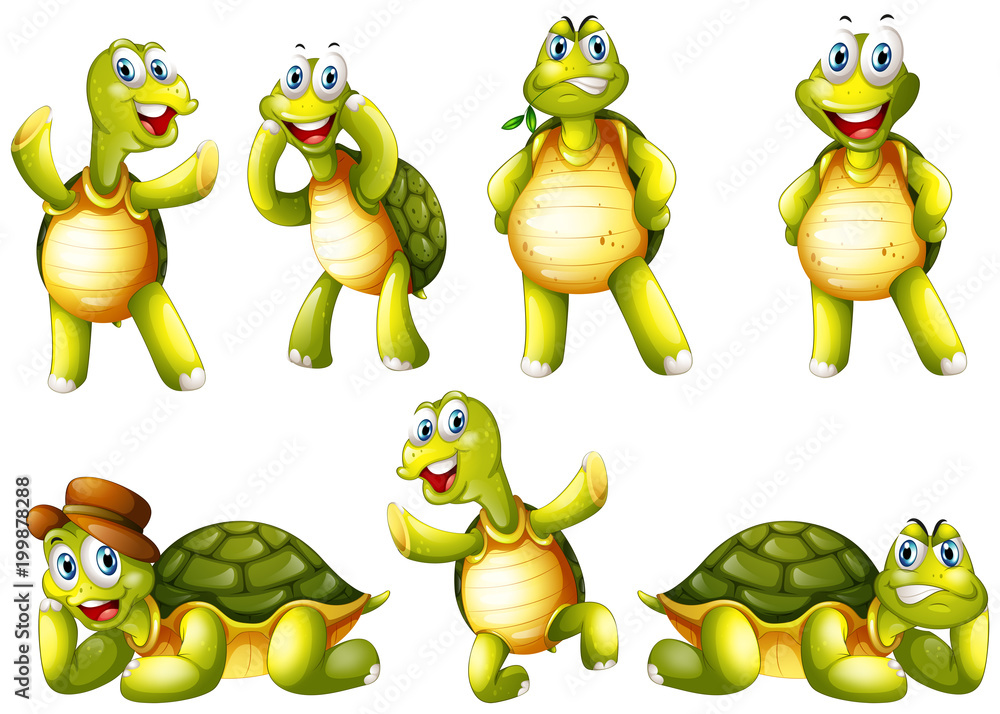 Obraz premium Cute turtles with different emotions