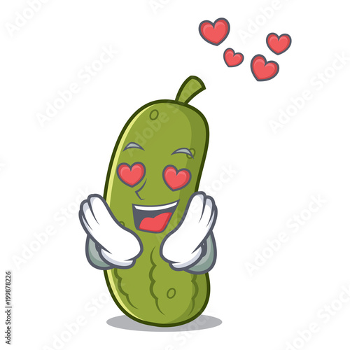 In love pickle mascot cartoon style
