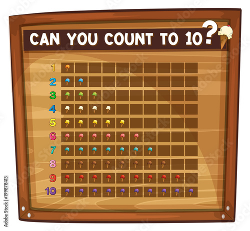 Math worksheet for counting to ten with icecream