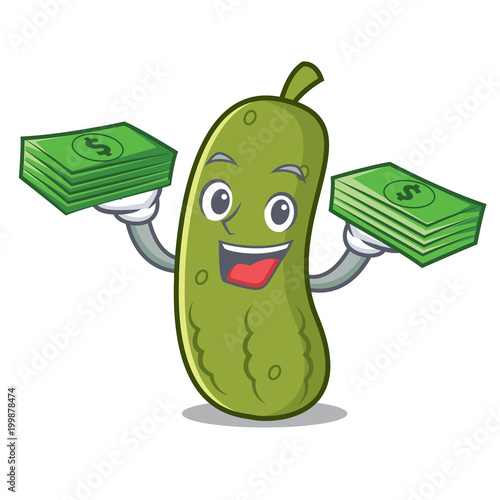 With money pickle mascot cartoon style
