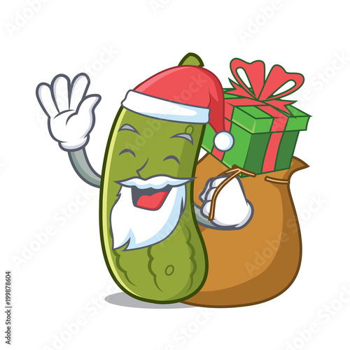 Santa with gift pickle mascot cartoon style
