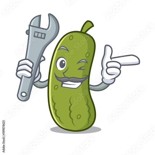 Mechanic pickle mascot cartoon style