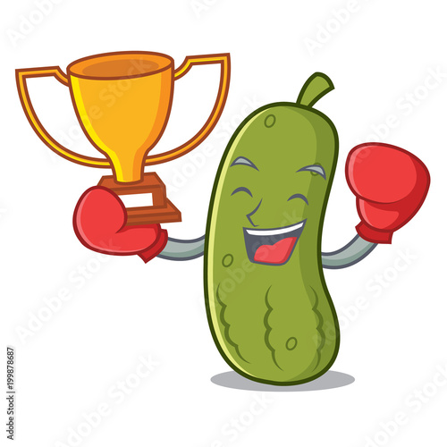 Boxing winner pickle mascot cartoon style