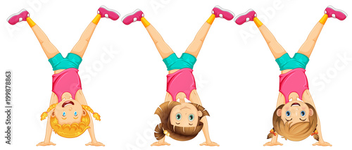 Three girls with heads down