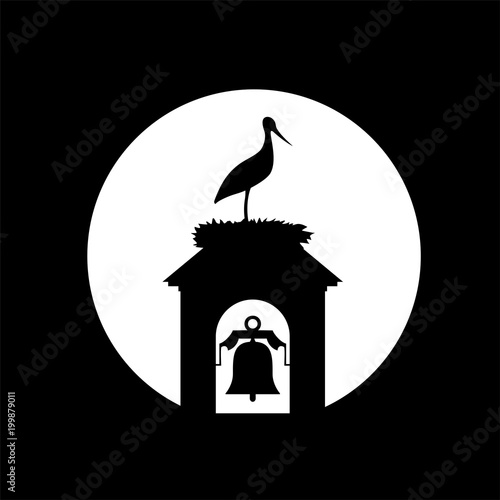 stork in tower bell illustration