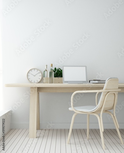 Work space interior background in hotel - 3d rendering portrait minimal japanese 