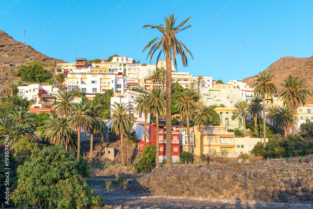 The picturesque village and tourist resort of La Calera, nestled in the mountains of Valle Gran Rey on La Gomera. The picturesque village and tourist resort of La Calera, nestled in the mountains of Valle Gran Rey on La Gomera.