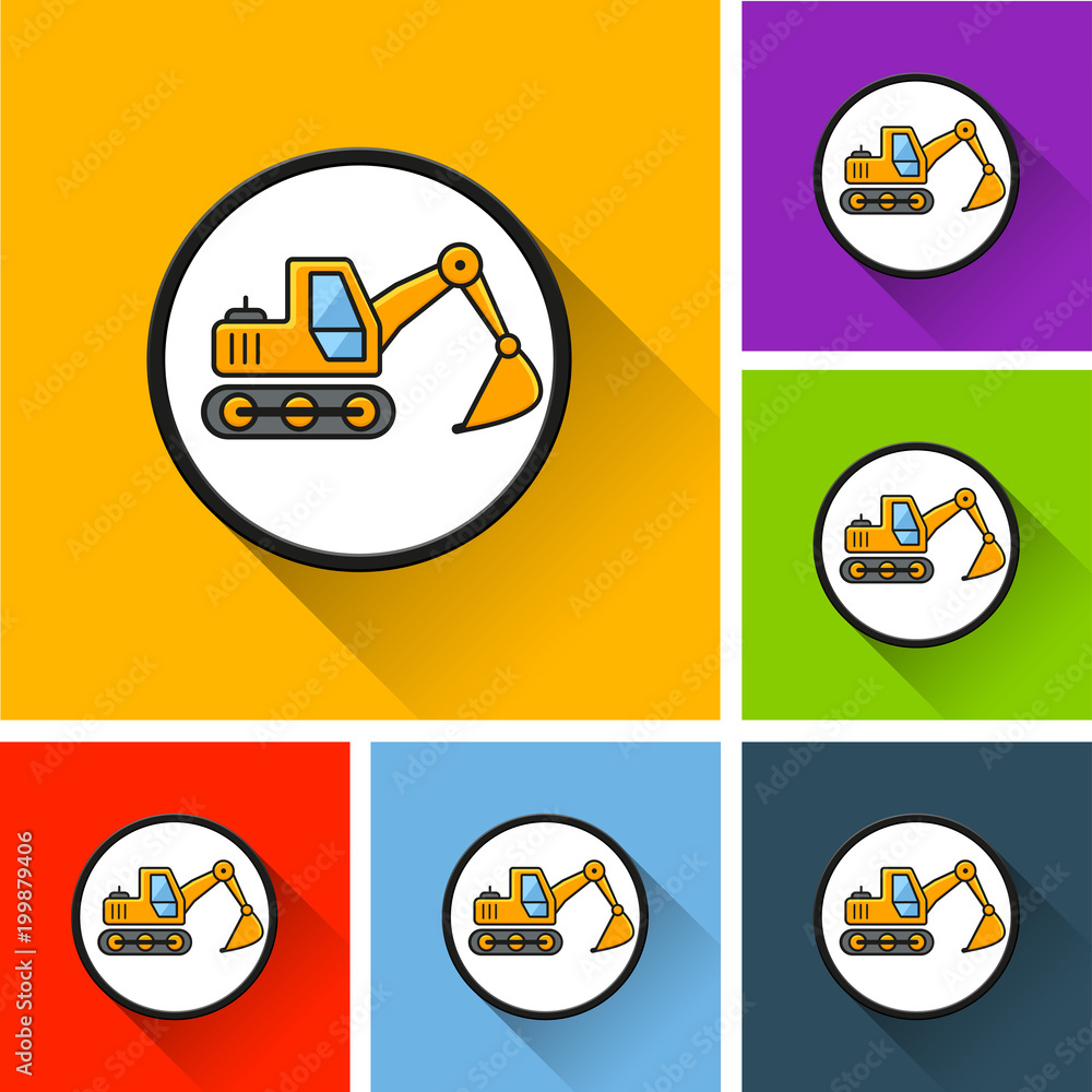 excavator icons with long shadow excavator icons with long shadow