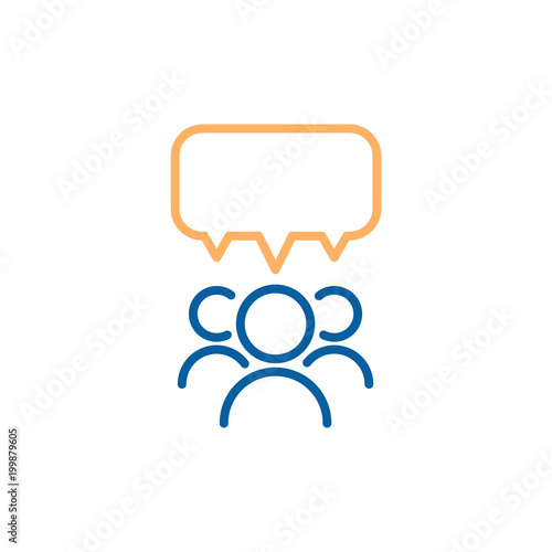 Team group of people speaking and debating with a speech bubble. Vector thin line icon design illustration.