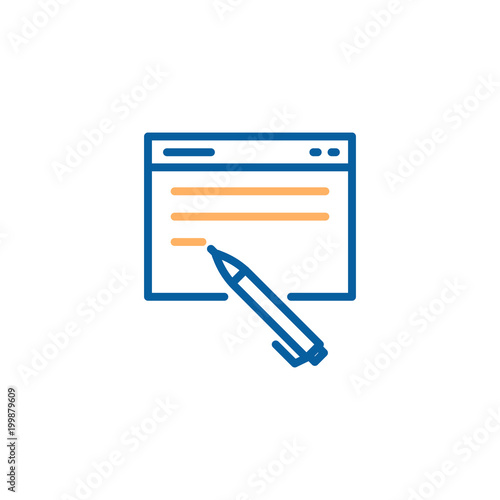 Online text vector thin line icon. Concept illustration design for reviews, articles, blogging, touch screen, digital pen and overall communication through digital media.