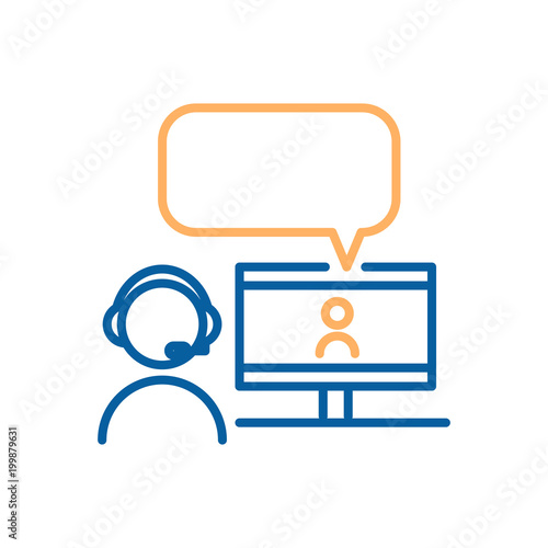 Online chatting with videocall. Vector thin line icon design. Graphic concept for online chatting, webinars and other videoconference purposes.