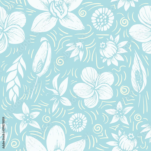 vector seamless beautiful artistic bright tropical pattern with banana, Syngonium and Dracaena leaf, summer beach fun, colorful original stylish floral background print, fantastic forest