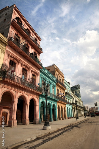Colorful buildings and historic colonial archtiecture on Paseo del Prado, downtown Havana, Cuba. © lisastrachan
