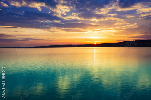 Sunset over the river. Amazing landscape