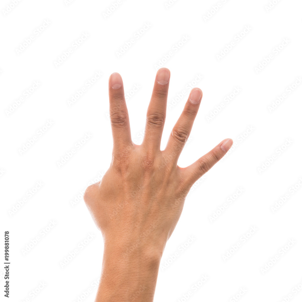 Men hand showing the multi action over white background, include clipping path Men hand showing the multi action over white background, include clipping path