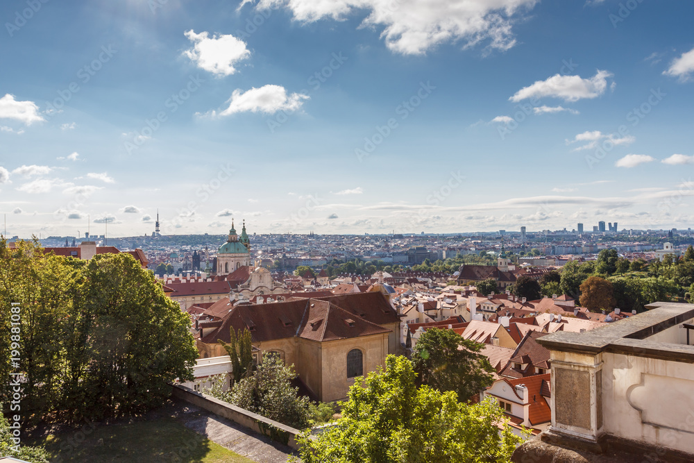 Scenic views of Prague from the top on a summer day.
