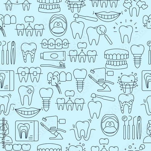 Dental seamless pattern with outline icons
