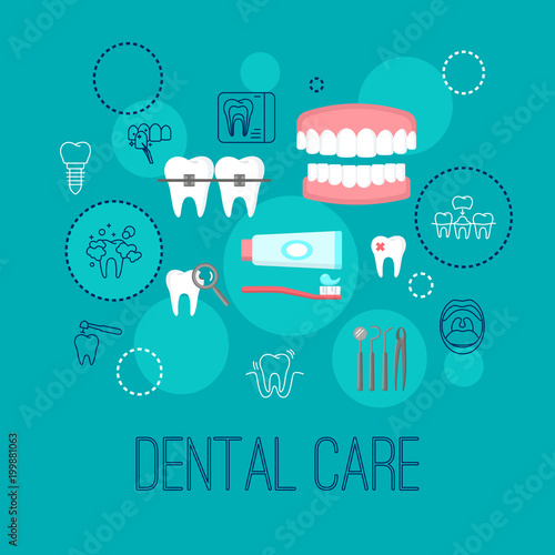 Dental care poster with flat icons