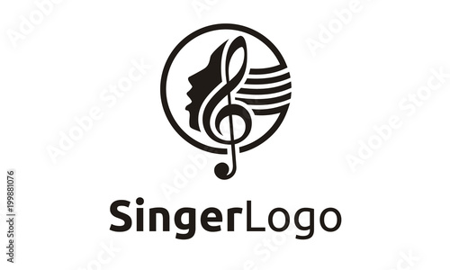 Stampa su Tela Singer Vocal Choir with Music Notes - Singing Karaoke Woman Face Silhouette logo