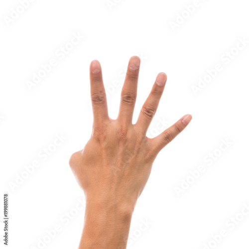 Men hand showing the multi action over white background, include clipping path